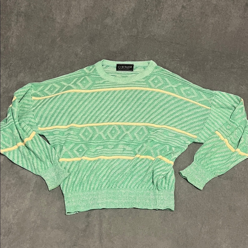 Caldwell Vintage Made in Canada Knit Sweater – Green & Peach Pattern size medium